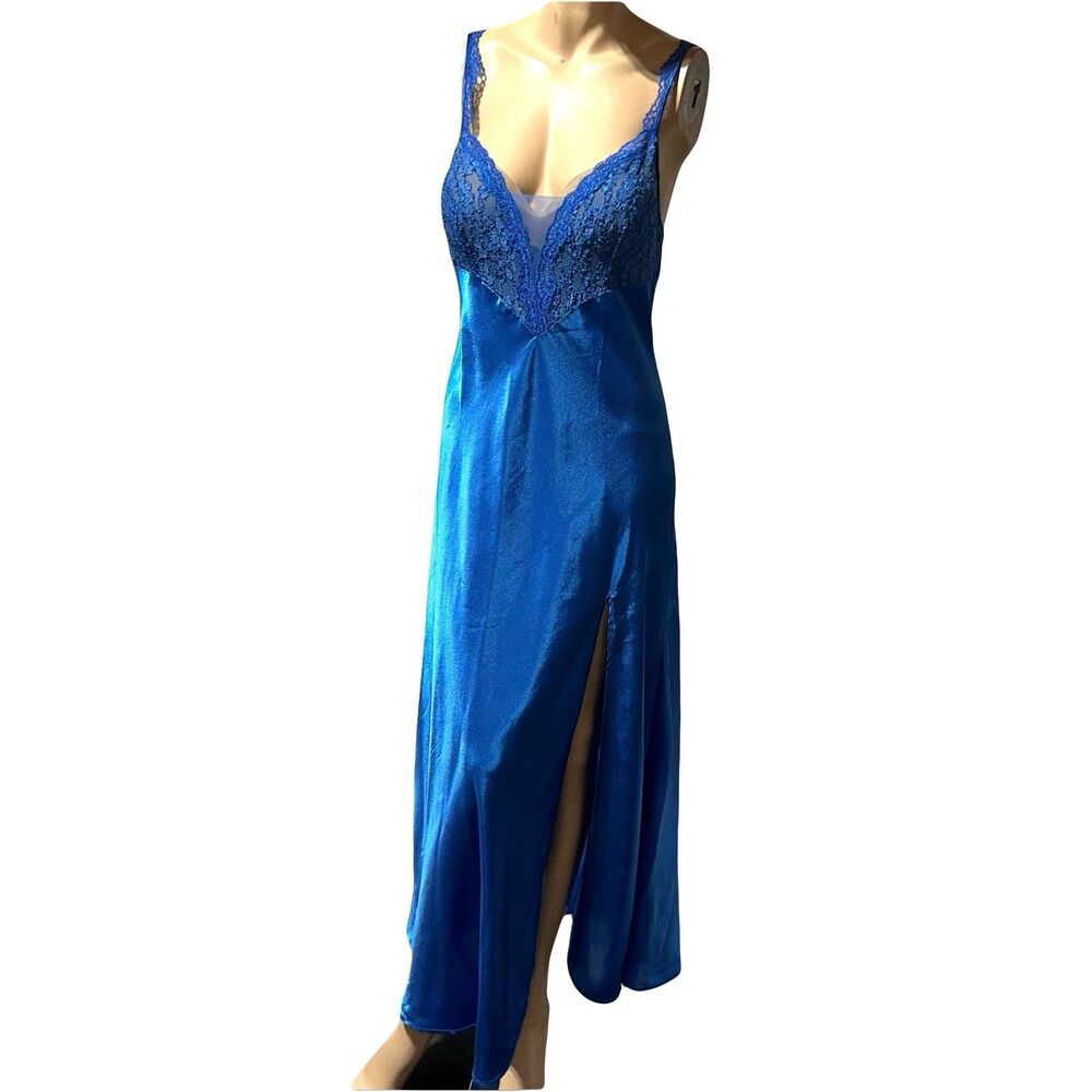 Vintage Victoria Secret Royal Blue Gold Label Medium Satin Gown